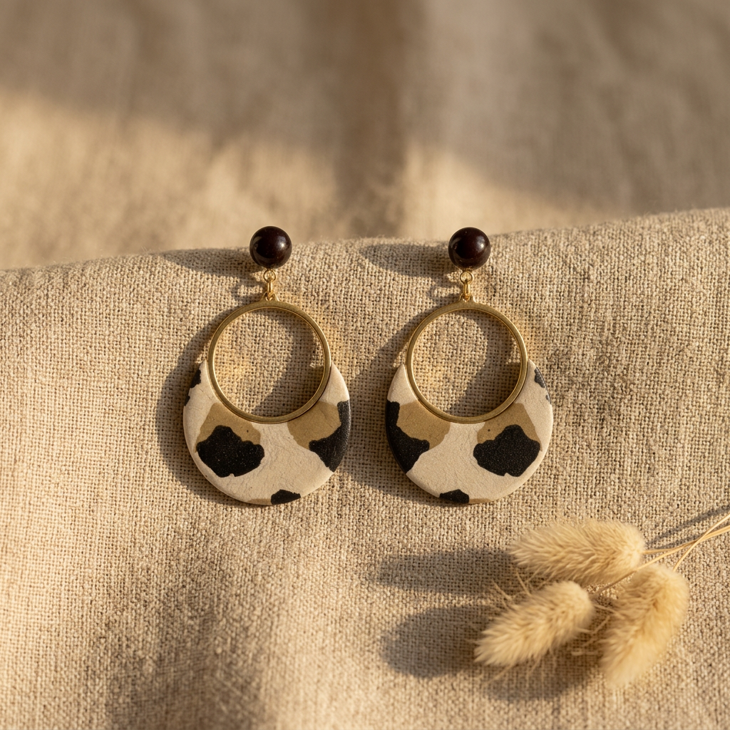 Boucles  d'oreilles Sūrya | Papier Népalais Motif Léopard